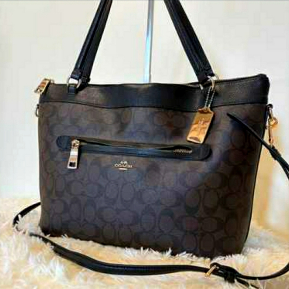 Coach Designer Signature Tyler Tote Brown Black Crossbody Shoulder Bag Purse